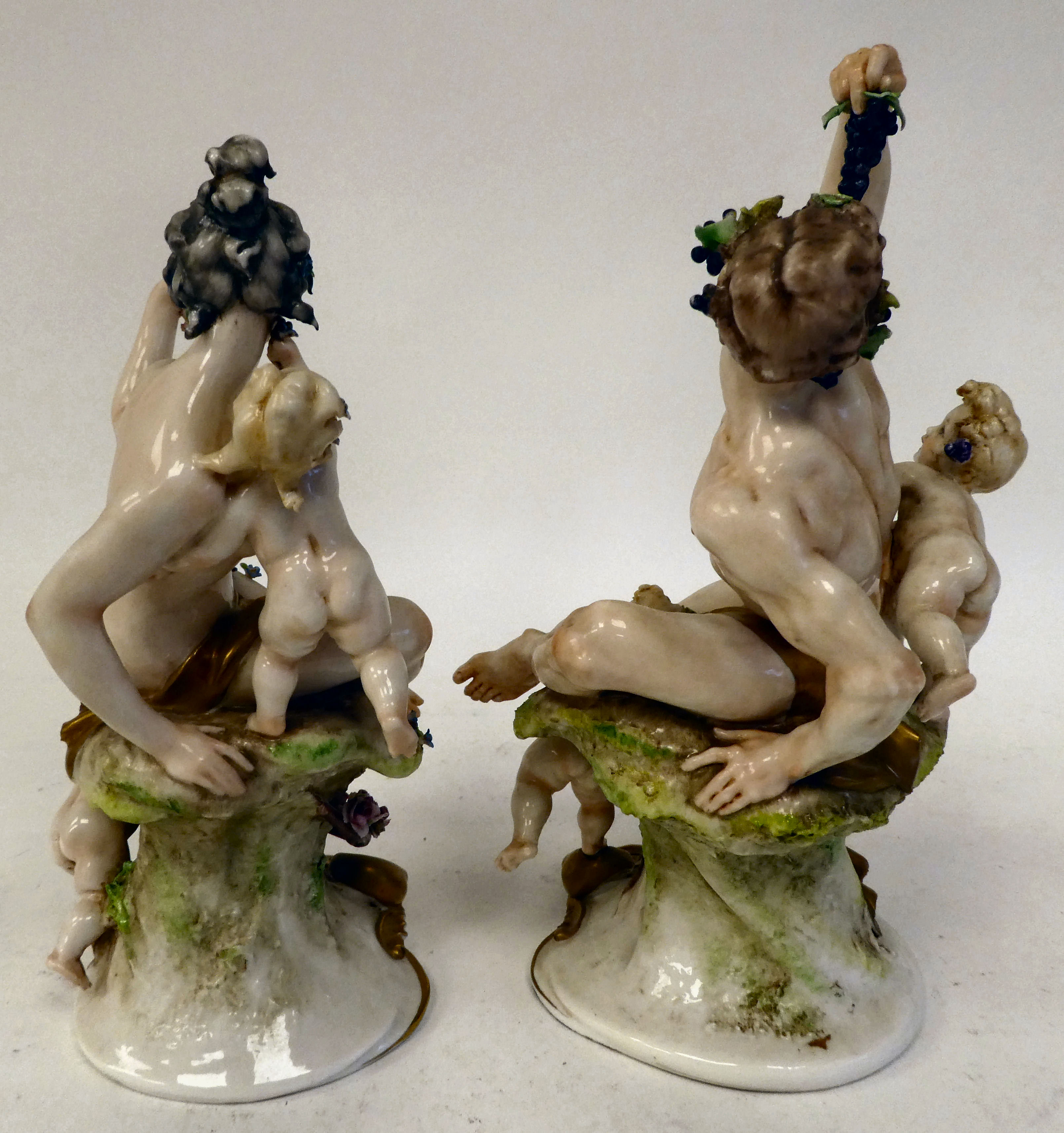 A pair of 20thC Naples porcelain, classically inspired figures with cherubic children  8.5" & 9"h - Image 4 of 4