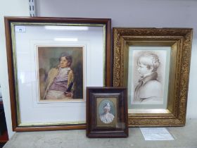 Pictures: to include George Henry Evison - a portrait, a seated gentleman  watercolour  bears a