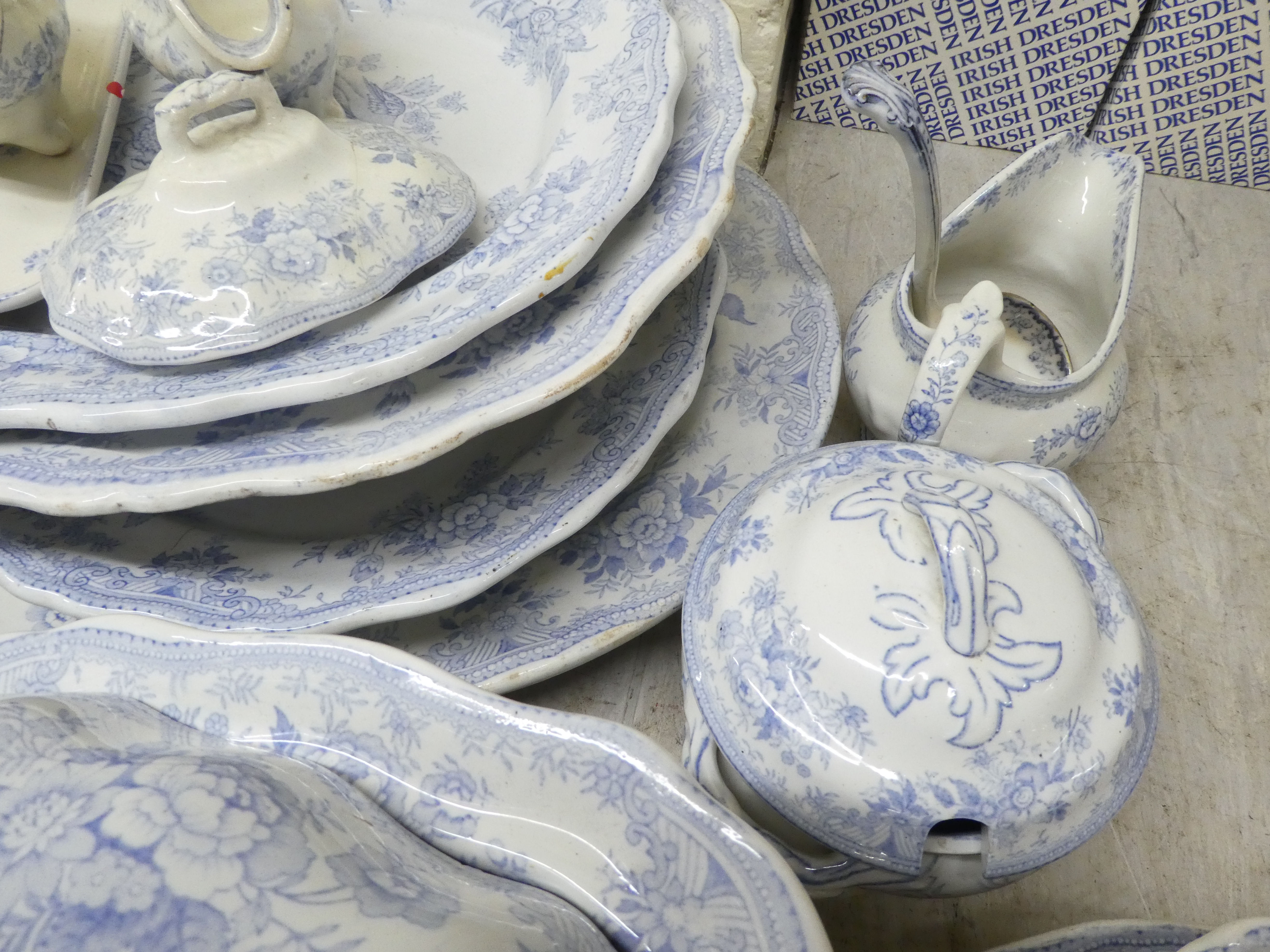 Mainly 19thC china tableware, decorated in blue and white print with pheasants, birds and other - Bild 3 aus 8