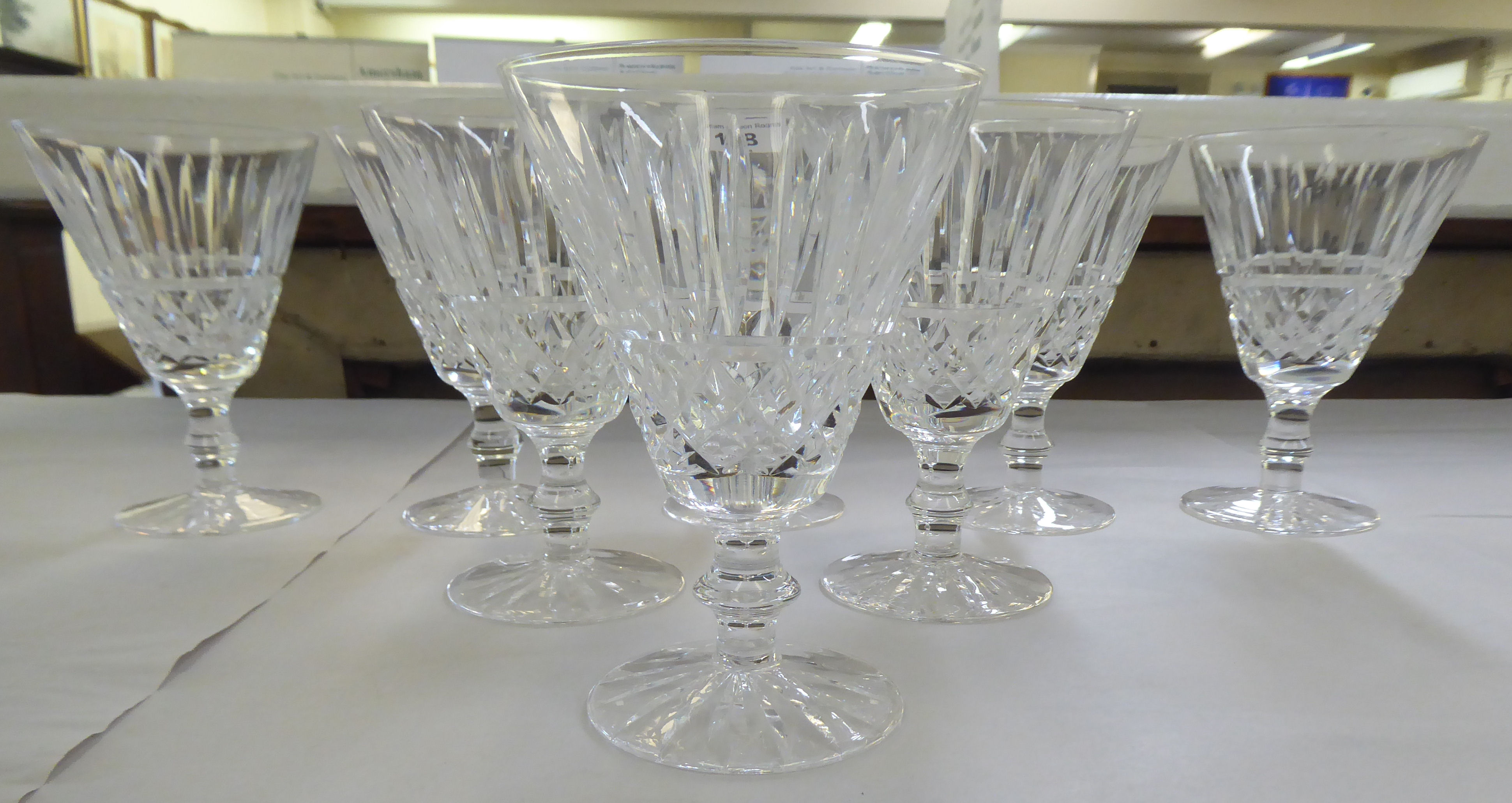 A set of eight Waterford crystal conical pedestal wine glasses  5.5"h