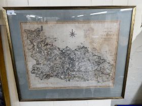 A map, 'The North of the West Riding of Yorkshire'  15" x 21"  framed