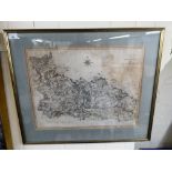 A map, 'The North of the West Riding of Yorkshire'  15" x 21"  framed