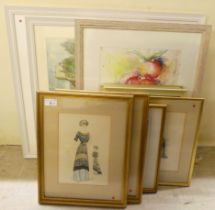 Framed pictures and prints: to include botanical and period costume designs  mixed sizes