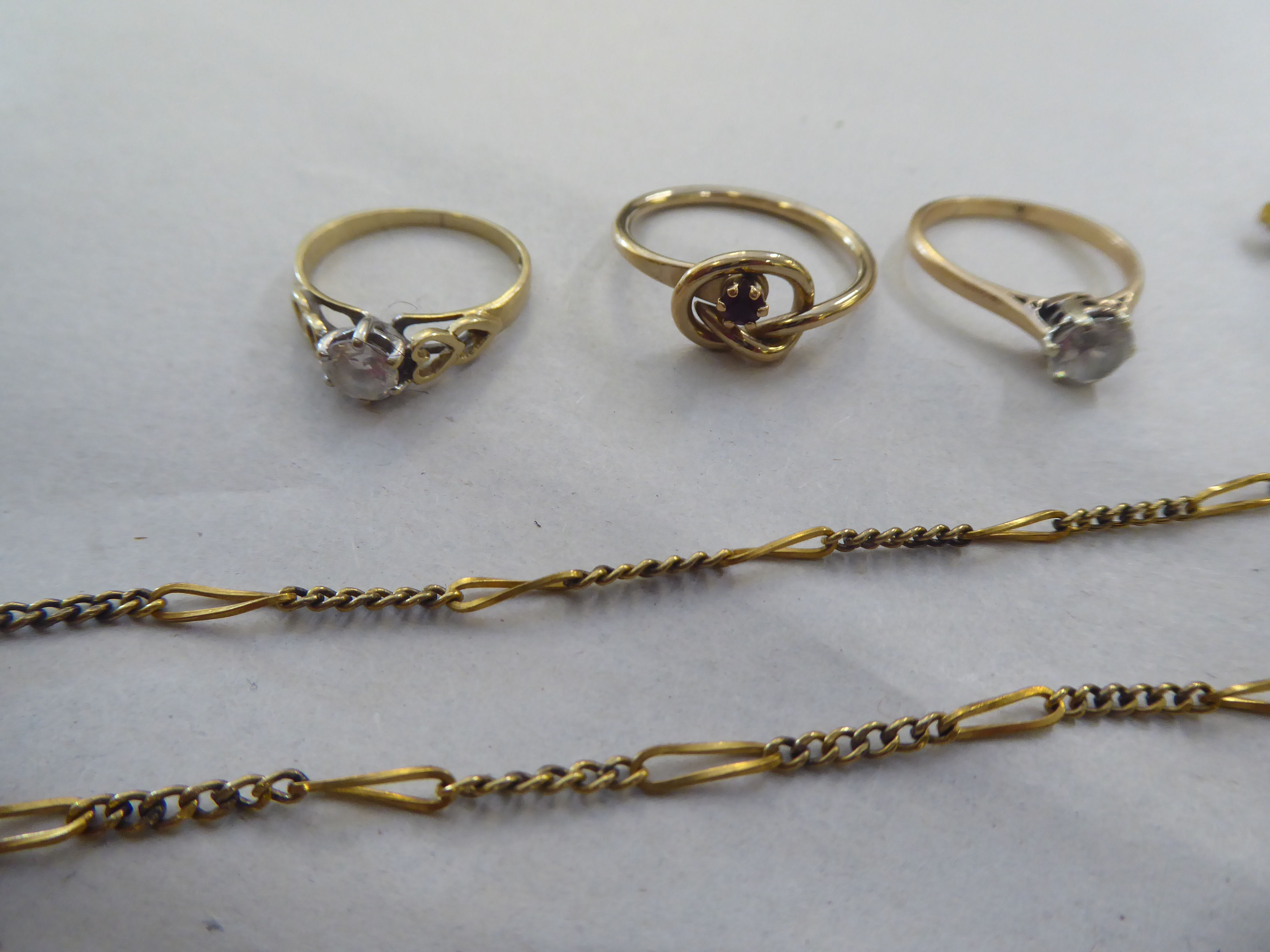 Yellow metal items of personal ornament: to include two 9ct gold cubic zirconia set solitaire rings; - Image 2 of 4