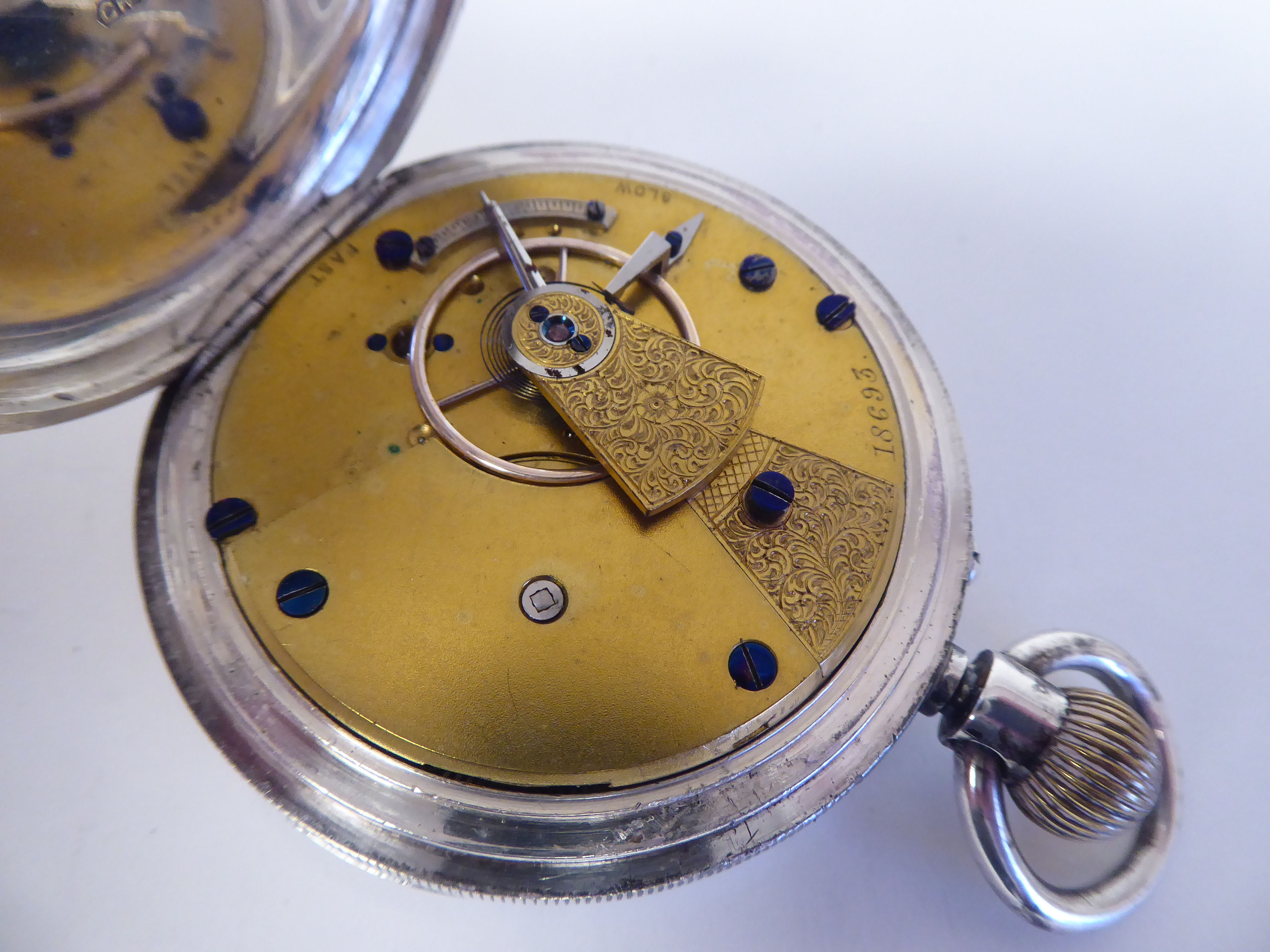 A silver pocket watch, the keyless movement faced by a white enamel Roman dial, inscribed Mahr, - Image 4 of 4