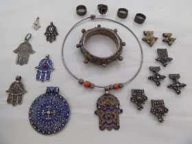 Ethnic jewellery: to include a white metal and enamelled hamsa pendant necklace