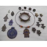 Ethnic jewellery: to include a white metal and enamelled hamsa pendant necklace