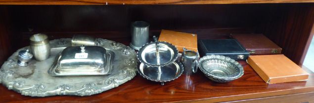 Silver plated tableware: to include presentation spoons; and a serving tray  14"w