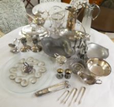 Mainly silver plated and pewter tableware: to include an oval lidded tureen