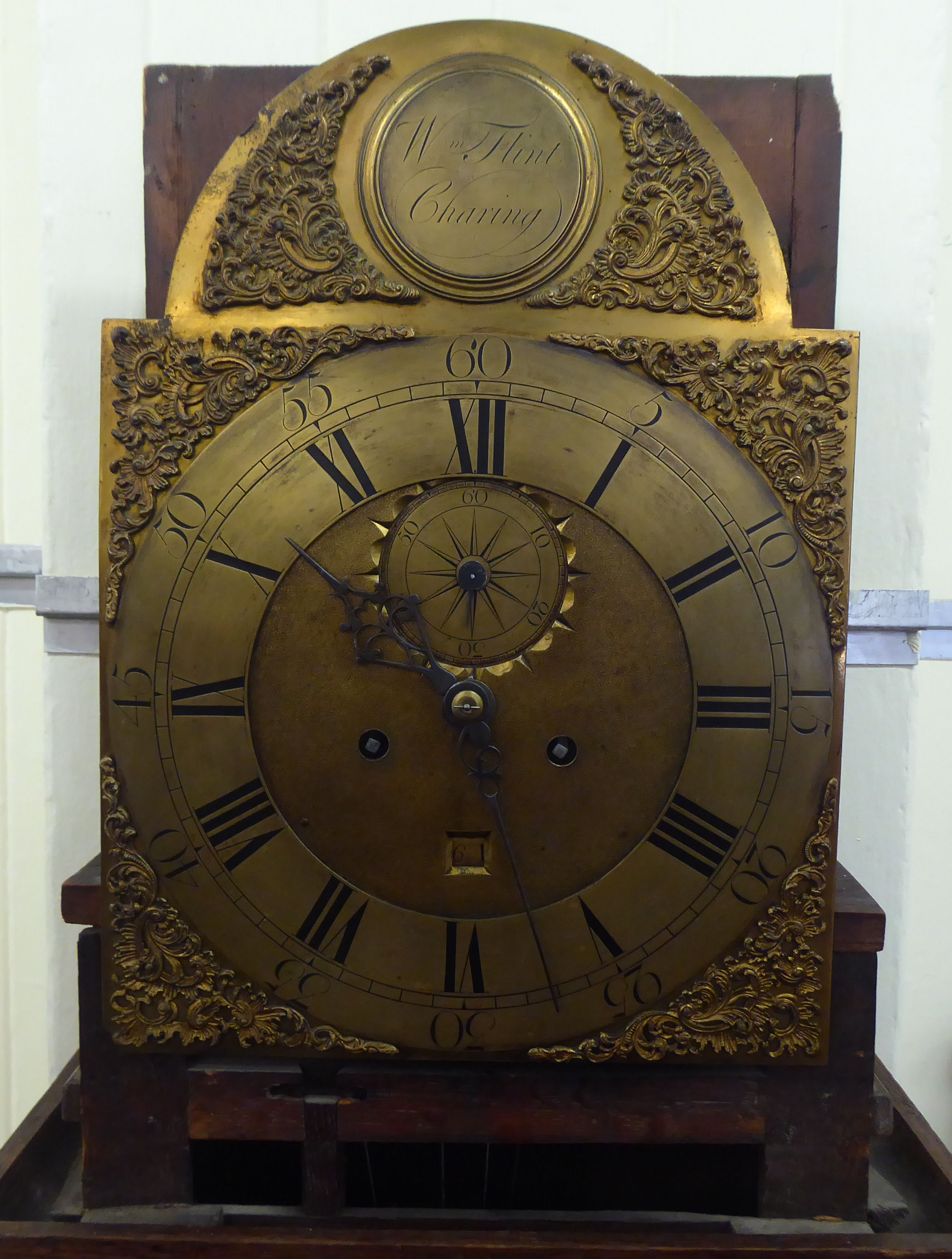 A mid/late 18thC oak longcase clock; the single fusee movement inscribed WM Flint of Charing   83" - Image 5 of 11