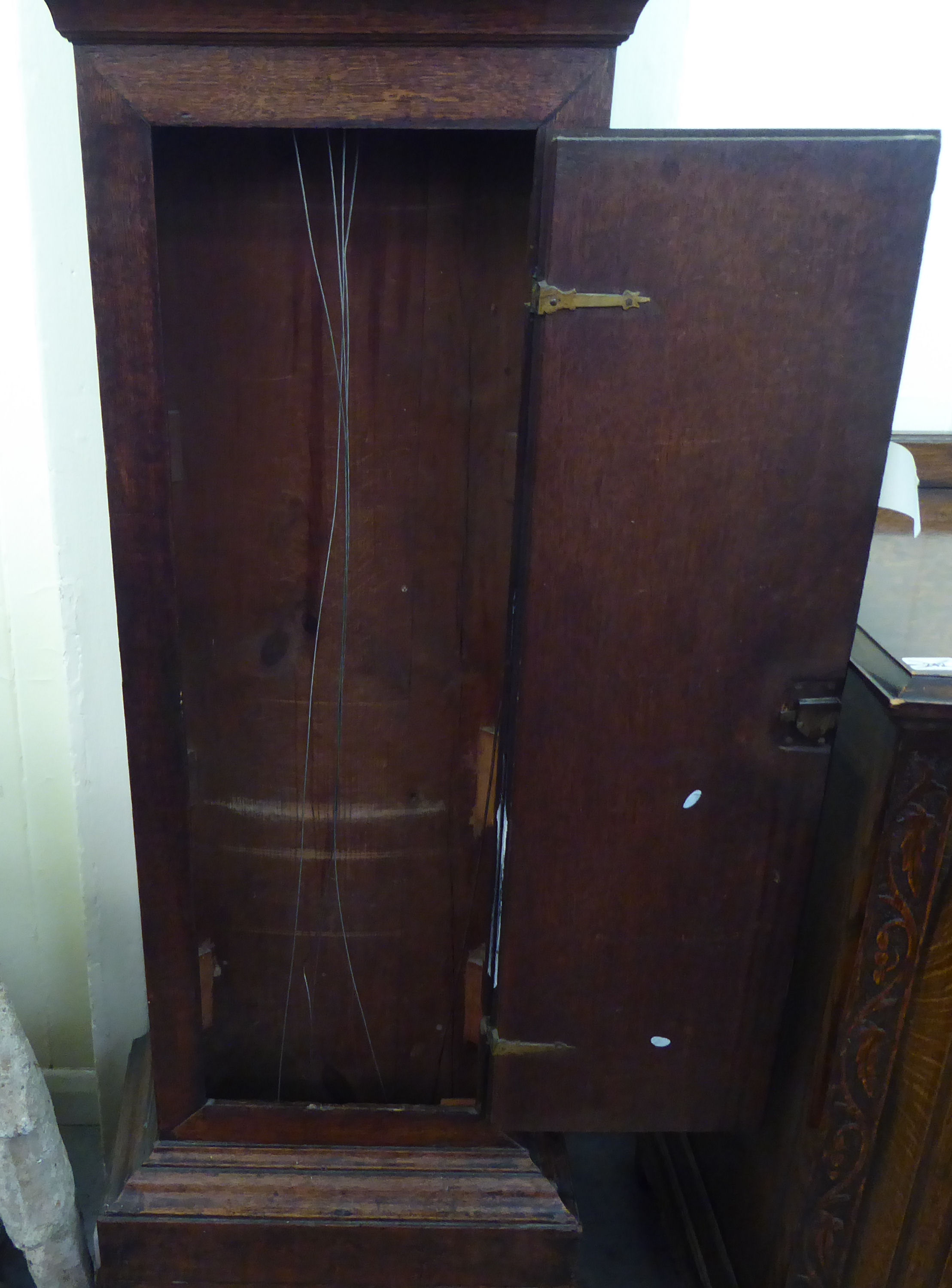 A mid/late 18thC oak longcase clock; the single fusee movement inscribed WM Flint of Charing   83" - Image 10 of 11