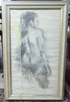 Jean Harvey - a standing nude  charcoal  bears a signature  15" x 27"  framed