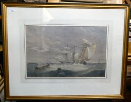 Charles Taylor Jnr - ships on choppy seas  watercolour  bears a signature  13" x 20"  framed