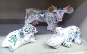 Three Basil Matthews pottery model cows  tallest 3"h