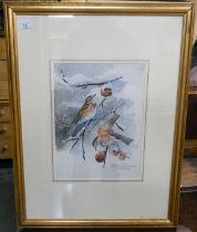 Eileen Alice Soper - 'Redwings, taking rotten brambles, on the bough'  watercolour  bears a