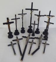Fourteen various, mainly freestanding crucifix, on turned bases  largest 16"h