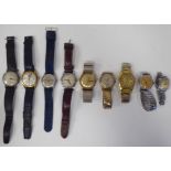 Variously cased and strapped manual wristwatches