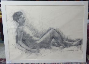 Jean Harvey - a reclining nude  charcoal  bears a signature  21" x 28" in a card mount