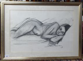 Jean Harvey - 'Sleeping Nude'  charcoal  bears a signature  15" x 23"  framed