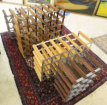 Five similar wooden and galvanised metal bound wine racks