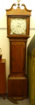 An early/mid 19thC oak cased longcase clock; the movement with a painted Roman dial  inscribed Rob