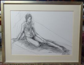 Jean Harvey - a seated nude  charcoal  bears a signature  17" x 24"  framed