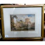 Henry Gustineau - sheep grazing in front of castle ruins  watercolour  bears a signature  8" x