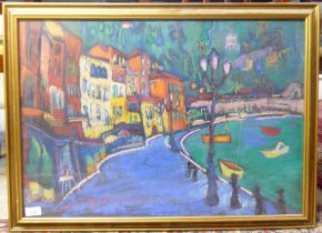Jean Harvey - a harbour scene  pastel  bears a signature  19" x 27"  framed