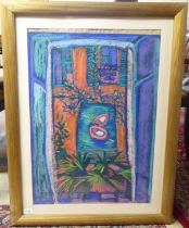 Jean Harvey - a view through a window  pastel  bears a signature  20" x 27"  framed