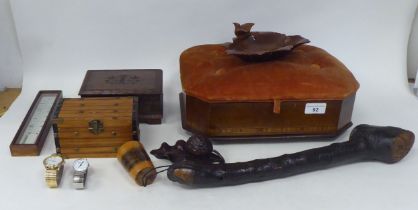 Wooden collectables: to include a leaf shaped nut dish, surmounted by a bird  8"w