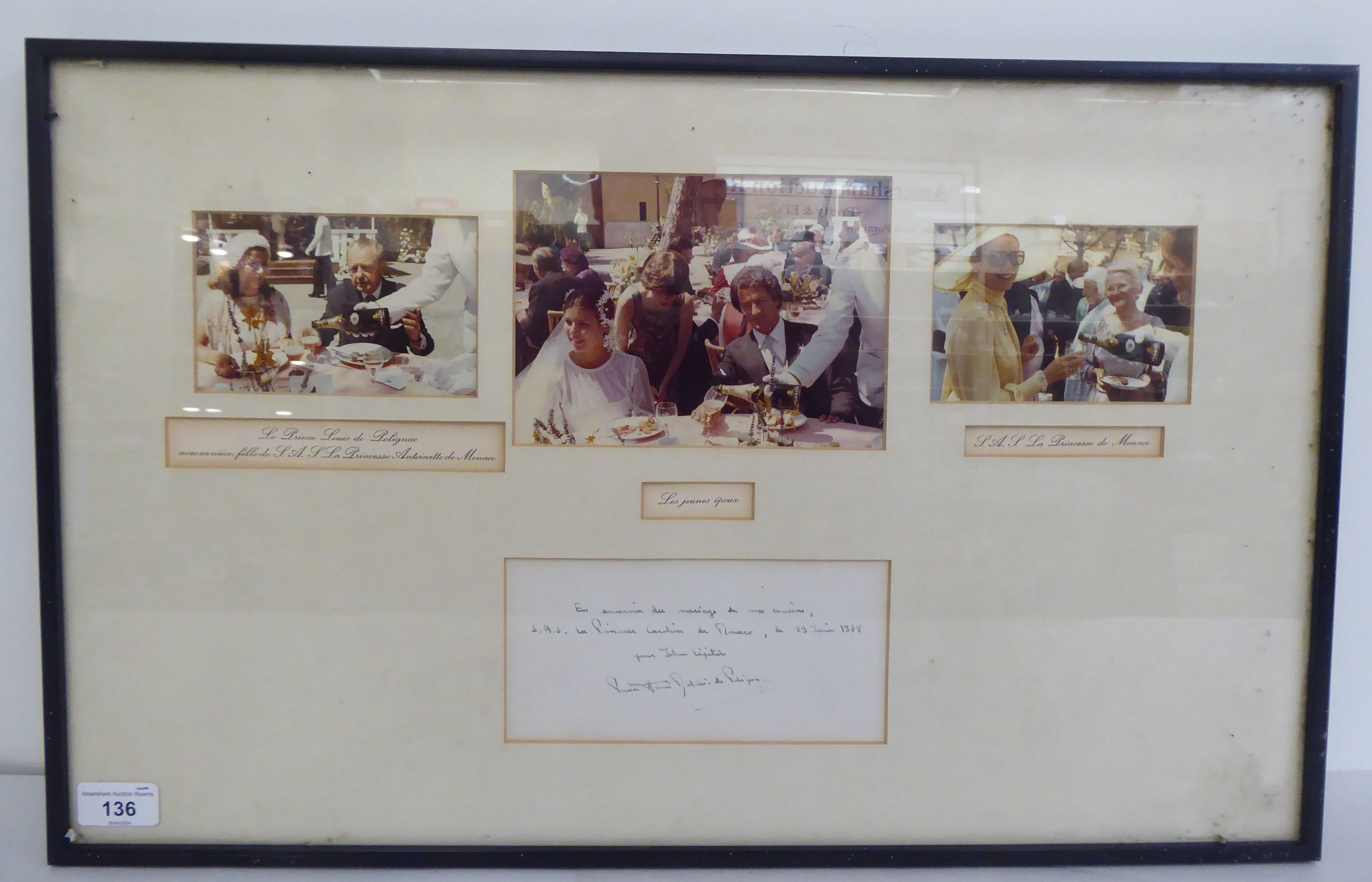 A circa 1978 collage of photographs from Princess Caroline of Monaco's wedding  15" x 23"  framed