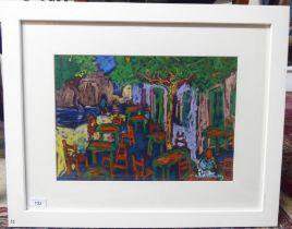 Jean Harvey - an abstract garden café  pastel  bears a signature  11" x 16"  framed