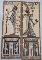 Two similar Egyptian embroidered wall hangings  56" x 19"
