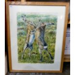 David Bennett - 'Boxing Hares'  pencil & watercolour  bears a signature  22" x 29"  framed
