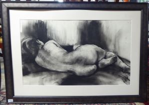 Cloe - a reclining nude  charcoal  bears a signature  20" x 32"  framed