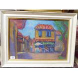 Jean Harvey - a street vendor  pastel  bears a signature  13" x 18"  framed
