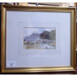 J.Fletcher-Watson - 'Lakeland Bridge'  watercolour  bears initials & a label verso  4" x 6"  framed