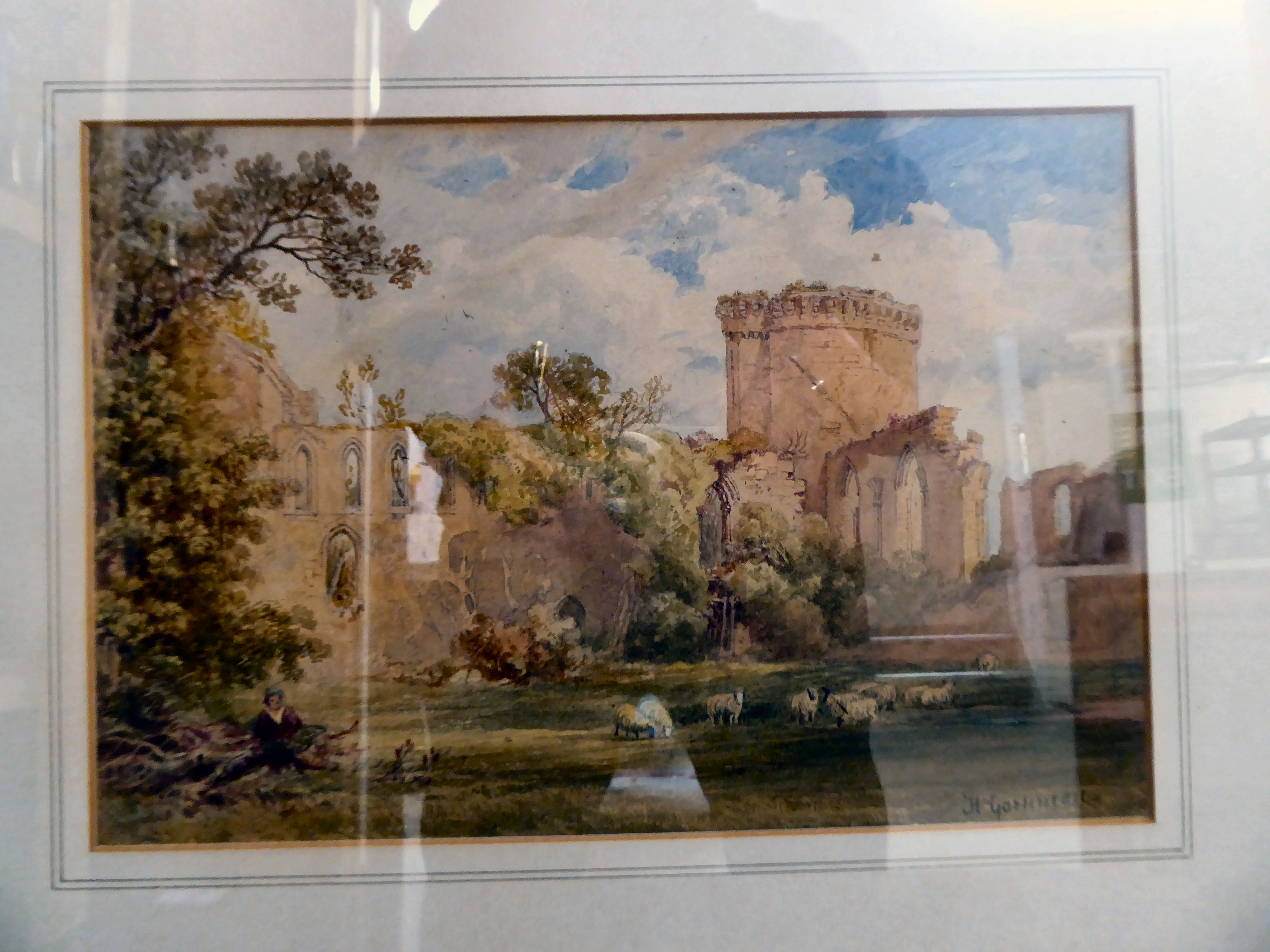 Henry Gustineau - sheep grazing in front of castle ruins  watercolour  bears a signature  8" x - Image 2 of 3