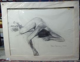 Jean Harvey - a reclining nude  charcoal  bears a signature  21" x 30" in a card mount
