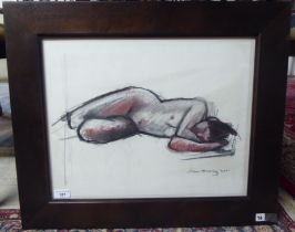 Jean Harvey - 'Sleeping Nude'  charcoal  bears a signature  14" x 16"  framed