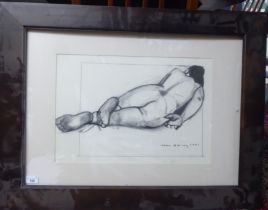 Jean Harvey - a reclining nude  charcoal  bears a signature  13" x 19"  framed