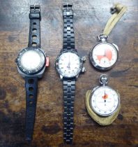 1970s wristwatches, viz. a Hever All-Sports II example, faced by an Arabic dial; a Hever Game Master
