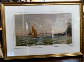John Barrett - a seascape  watercolour  bears a signature  8" x 13"  framed
