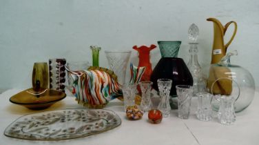 Decorative glassware: to include a Murano glass fish  7"h; and a two-tone vase  15"h