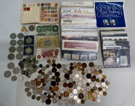 Uncollated coins and postage stamps: to include commemorative and First Day covers
