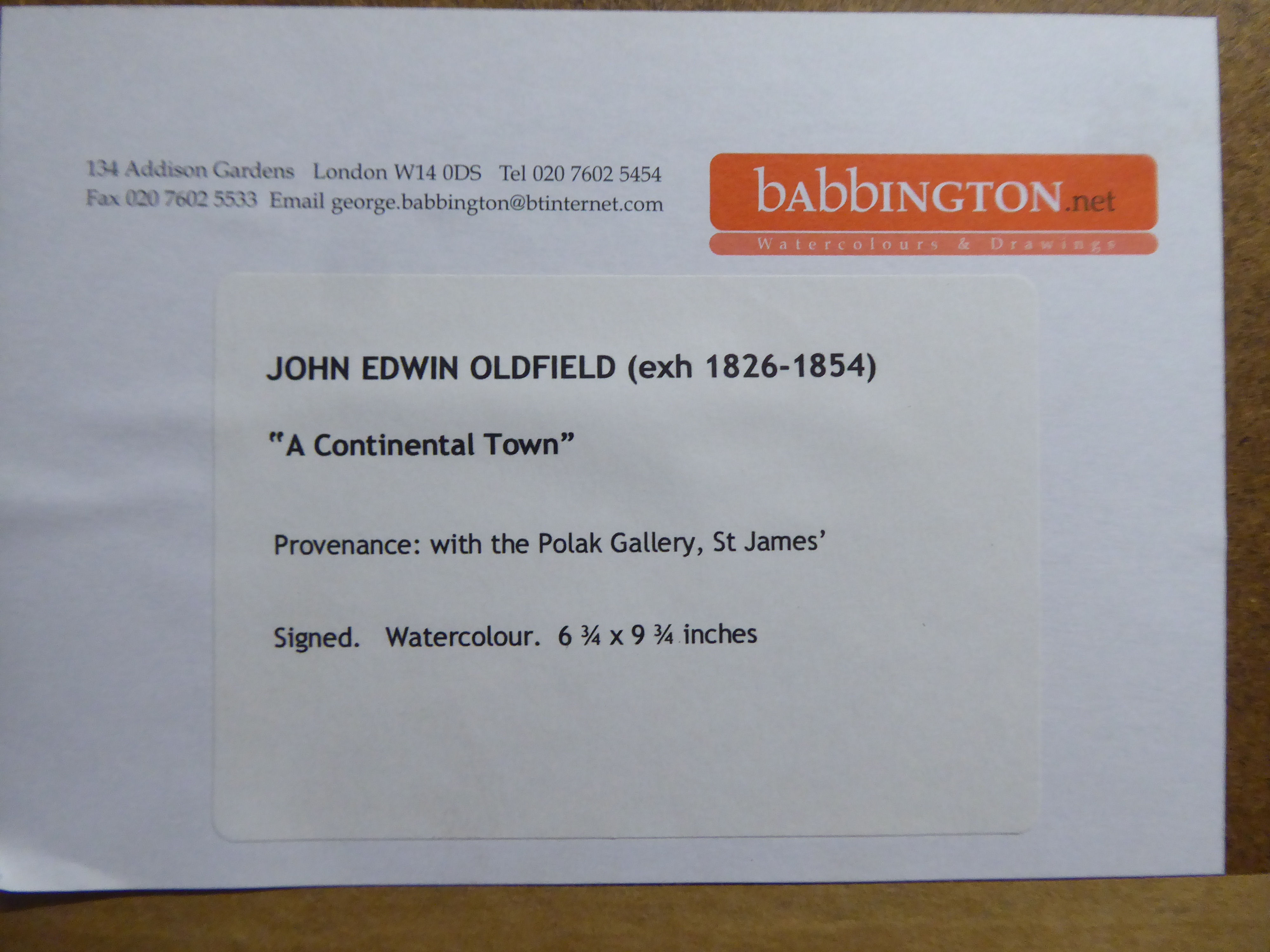 John Edwin Oldfield - 'A Continental Town'  watercolour  bears a signature  7" x 10"  framed - Image 4 of 4