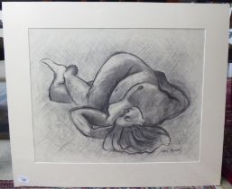 Jean Harvey - a reclining nude  charcoal  bears a signature  16" x 20" in a card mount