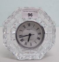 A Waterford crystal mantel clock of octagonal form; the quartz movement faced by a Roman dial  5"h