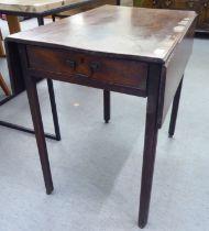 A 19thC mahogany Pembroke table with an end drawer, raised on chamfered, square kegs  29"h  28"w