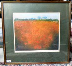 After R Mahony - 'Poppy Field'  Limited Edition 73/120 coloured print  bears a pencil signature  12"